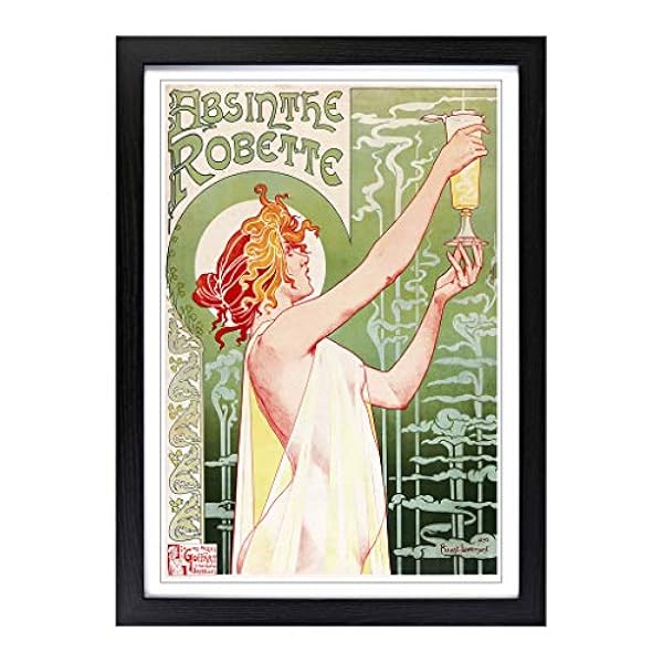 Grande Scatola Arte incorniciata Stampa di Alphonse Mucha Absinthe Robette | Design Wall Art Foto, Decorazione per Cucina, Soggiorno, Camera da Letto, corridoio, Nero, A2/62,2 x 45,7 cm/62 x 45 cm